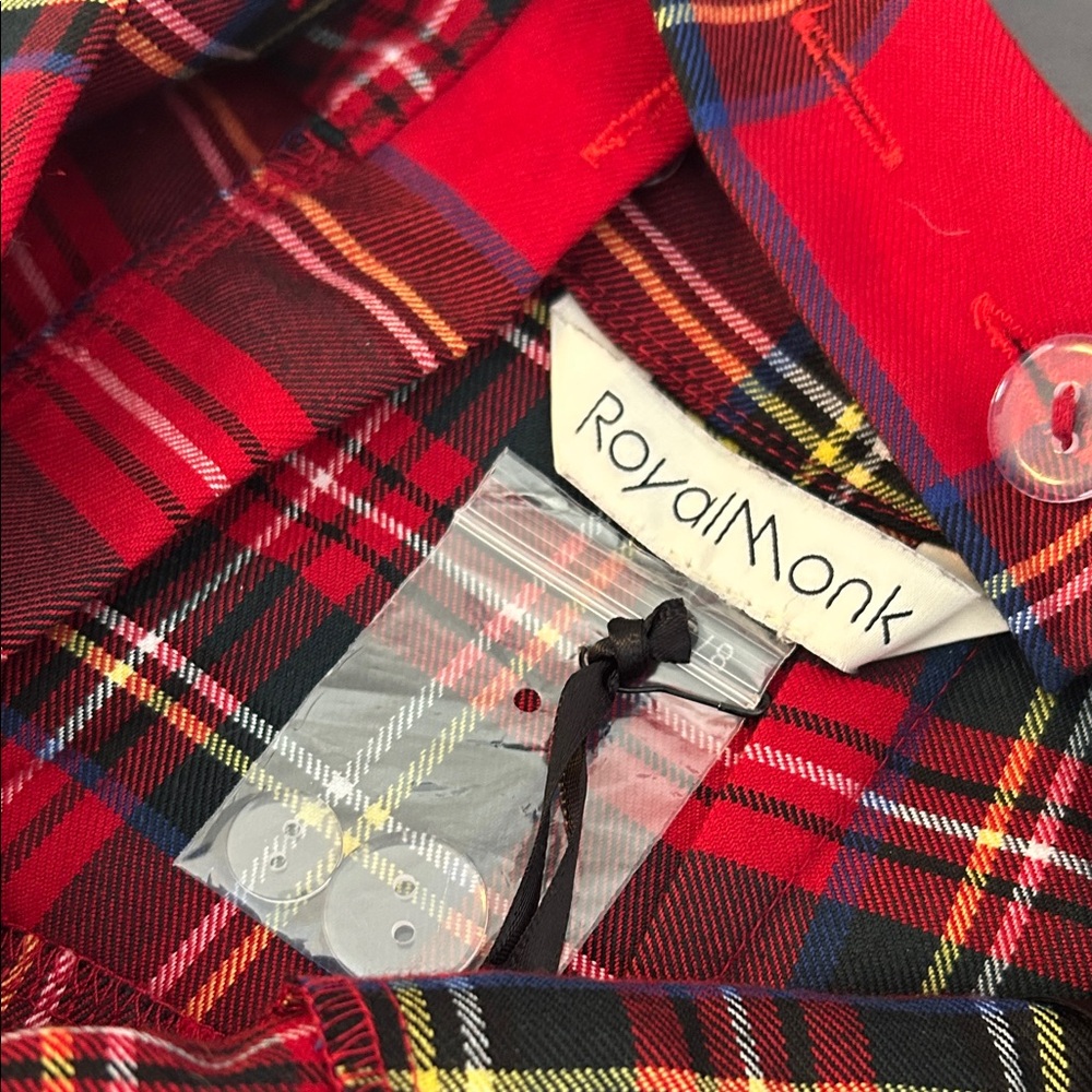NEW Rare Stewart Tartan Red Plaid Overalls Jumpsuit XS Royal Monk Preppy Punk - Picture 8 of 16